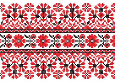 İşlemeli eski el yapımı çapraz dikişli etnik Ukrayna deseni. Süslü Ukrayna havlusu. Vektör olarak Rushnyk biçimi