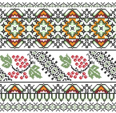 İşlemeli eski el yapımı çapraz dikişli etnik Ukrayna deseni. Süslü Ukrayna havlusu. Vektör olarak Rushnyk biçimi
