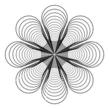 Yarım tonlu noktalar daire şeklinde. Yuvarlak logo ya da simge. Tasarım ögesi olarak vektör noktalı illüstrasyon
