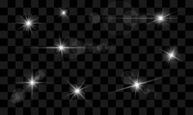 Işık patlaması gerçekçi ışıltılı vektör seti