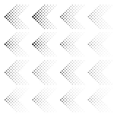 Yarım tonlu ok seti. Vektör illüstrasyonu EPS10. Beyaz üzerine izole edilmiş siyah ok koleksiyonu. Çember, kare, yıldız, ok, rhomb, ok şeklinde üçgen.