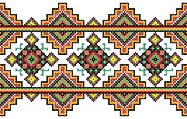 İşlemeli eski el yapımı çapraz dikişli etnik Ukrayna deseni. Süslü Ukrayna havlusu. Vektör olarak Rushnyk biçimi