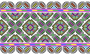 İşlemeli eski el yapımı çapraz dikişli etnik Ukrayna deseni. Süslü Ukrayna havlusu. Vektör olarak Rushnyk biçimi