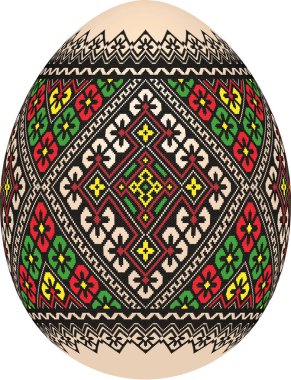 Nakışlı En İyi Paskalya Yumurtası. Süslü yumurta, el yapımı çapraz dikişli etnik Ukrayna deseni gibi. Hediye kartı şablonu, broşür, broşür, dergi kapağı. Pysanka süsü.