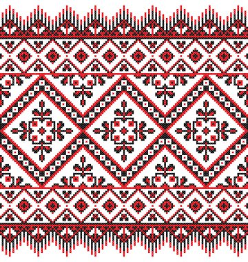 İşlemeli eski el yapımı çapraz dikişli etnik Ukrayna deseni. Süslü Ukrayna havlusu. Vektör olarak Rushnyk biçimi