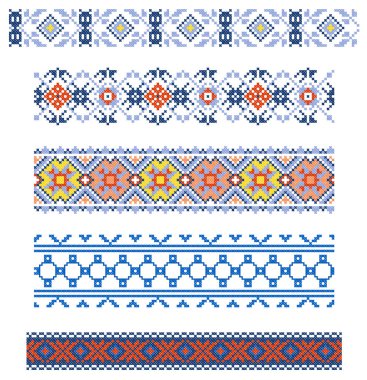 Tasarım için el yapımı çapraz dikiş gibi dikişsiz nakışlı eşyalar. Vektör beyaz arkaplanda resimle sınırlandırılır. Belarus Ulusal Süslemesi.