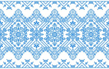 İşlemeli eski el yapımı çapraz dikişli etnik Ukrayna deseni. Süslü Ukrayna havlusu. Vektör olarak Rushnyk biçimi