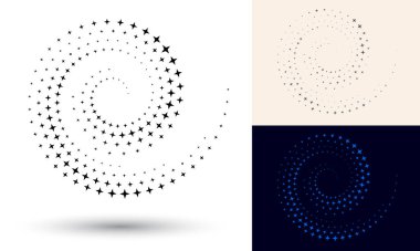 Simge ya da arkaplan olarak yarım tonlu spiral. Logo veya amblem için yıldızlı bir çerçeve olarak siyah soyut vektör. Tasarımınız için beyaz arkaplanda çember sınırı izole edildi.