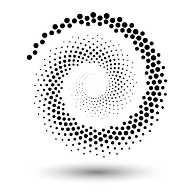 Spiral noktalar arka plan. Herhangi bir proje için yarı ton şekilleri, soyut logo amblemi veya tasarım ögesi. Vektör EPS10 illüstrasyonu.