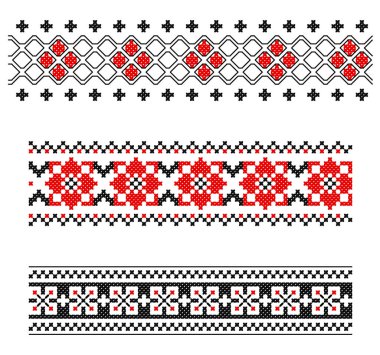 İşlemeli eski el yapımı çapraz dikişli etnik Ukrayna deseni. Süslü Ukrayna havlusu. Vektör olarak Rushnyk biçimi