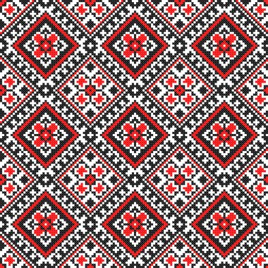 İşlemeli eski el yapımı çapraz dikişli etnik Ukrayna deseni. Süslü Ukrayna havlusu. Vektör olarak Rushnyk biçimi
