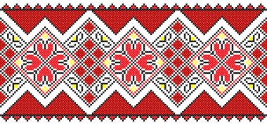 İşlemeli eski el yapımı çapraz dikişli etnik Ukrayna deseni. Süslü Ukrayna havlusu. Vektör olarak Rushnyk biçimi