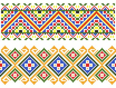 İşlemeli eski el yapımı çapraz dikişli etnik Ukrayna deseni. Süslü Ukrayna havlusu. Vektör olarak Rushnyk biçimi