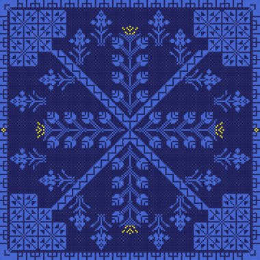 İşlemeli eski el yapımı çapraz dikişli etnik Ukrayna deseni. Süslü Ukrayna havlusu. Vektör olarak Rushnyk biçimi