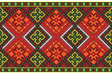 İşlemeli eski el yapımı çapraz dikişli etnik Ukrayna deseni. Süslü Ukrayna havlusu. Vektör olarak Rushnyk biçimi