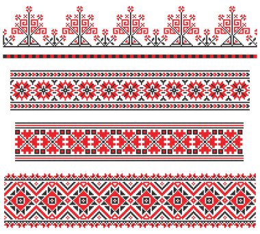 İşlemeli eski el yapımı çapraz dikişli etnik Ukrayna deseni. Süslü Ukrayna havlusu. Vektör olarak Rushnyk biçimi