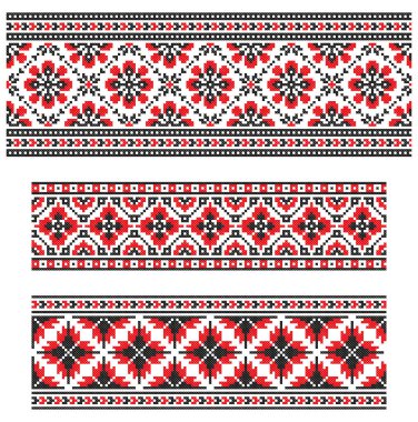 İşlemeli eski el yapımı çapraz dikişli etnik Ukrayna deseni. Süslü Ukrayna havlusu. Vektör olarak Rushnyk biçimi