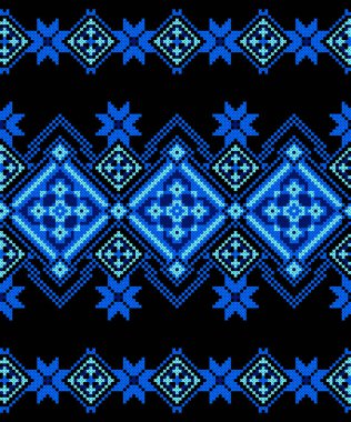 İşlemeli eski el yapımı çapraz dikişli etnik Ukrayna deseni. Süslü Ukrayna havlusu. Vektör olarak Rushnyk biçimi