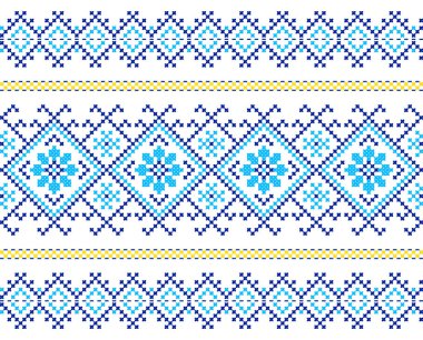 İşlemeli eski el yapımı çapraz dikişli etnik Ukrayna deseni. Süslü Ukrayna havlusu. Vektör olarak Rushnyk biçimi