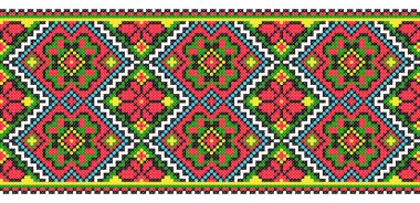 İşlemeli eski el yapımı çapraz dikişli etnik Ukrayna deseni. Süslü Ukrayna havlusu. Vektör olarak Rushnyk biçimi