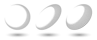 Herhangi bir proje için yarı ton şekilleri, soyut noktalar logo amblemi veya tasarım öğesi. Yuvarlak simge ya da arka plan. Vektör EPS10 illüstrasyonu. Farklı perspektiflere sahip soyut noktalı yarım ton vektörü
