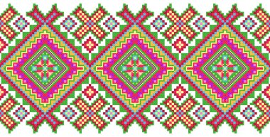 İşlemeli eski el yapımı çapraz dikişli etnik Ukrayna deseni. Süslü Ukrayna havlusu. Vektör olarak Rushnyk biçimi