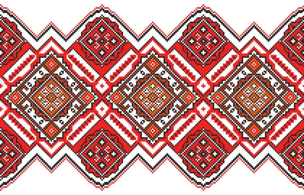 Bordado Viejo Hecho Mano Punto Cruz Patrón Étnico Ucrania Toalla — Archivo Imágenes Vectoriales