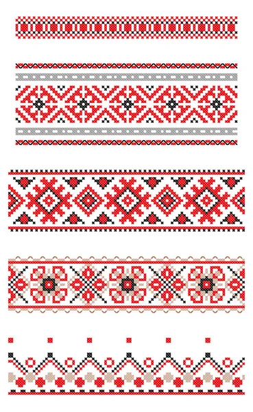 Ensemble Produits Brodés Comme Motif Ukraine Ethnique Point Croix Fait — Image vectorielle