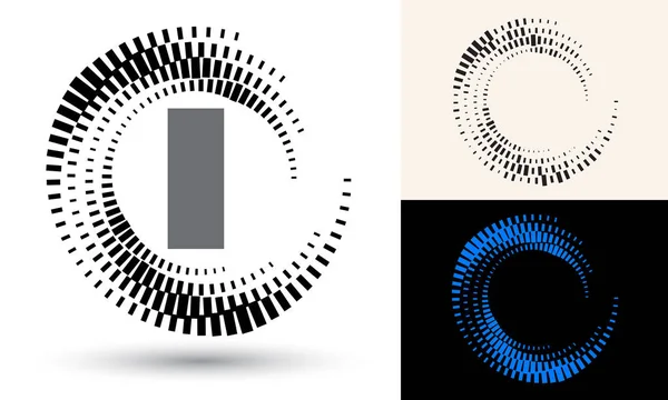 円の形をしたハーフトーンの長方形 丸いロゴやアイコン 設計要素としてベクトルフレーム 繰り返しの要素が中心にあります — ストックベクタ