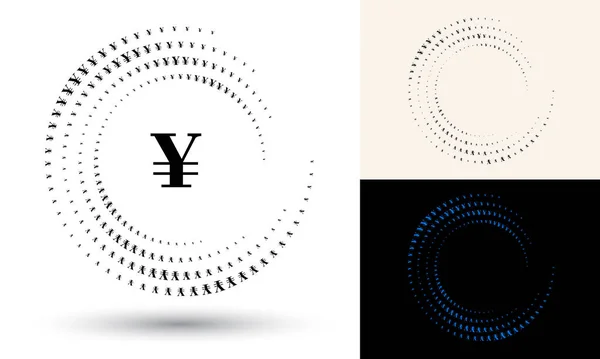 半圆形的半色调人民币符号 圆形标志或图标 矢量框架作为设计元素 中心是重复的元素 — 图库矢量图片