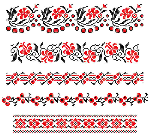 embroidered old handmade cross-stitch ethnic Ukraine pattern. Ukrainian towel with ornament. Rushnyk style in vector