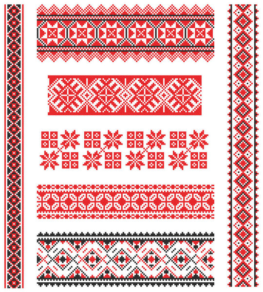 Вышитое старое ручное сшивание этнической Украины. Украинское полотенце с орнаментом. Рушникский стиль в векторе