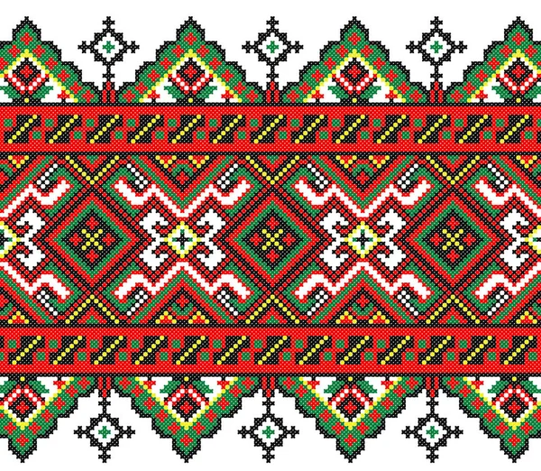 Embroidered Old Handmade Cross Stitch Ethnic Ukraine Pattern Ukrainian Towel — Stock Vector