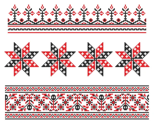 Geborduurd Oude Handgemaakte Cross Stitch Etnische Oekraïne Patroon Oekraïense Handdoek — Stockvector