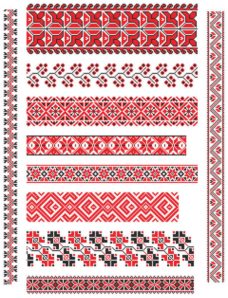 embroidered old handmade cross-stitch ethnic Ukraine pattern. Ukrainian towel with ornament. Rushnyk style in vector