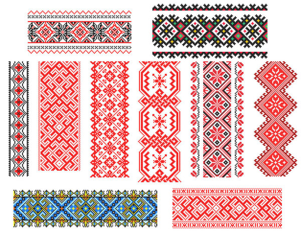 Вышитое старое ручное сшивание этнической Украины. Украинское полотенце с орнаментом. Рушникский стиль в векторе