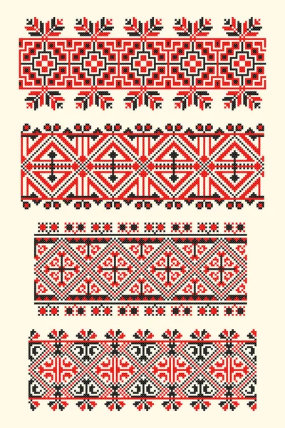 Embroidered Old Handmade Cross Stitch Ethnic Ukraine Pattern Ukrainian Towel — Stock Vector