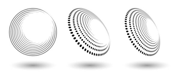 Halftone shapes, abstract dots logo emblem or design element for any project. Round icon or backgroud. Vector EPS10 illustration. Abstract dotted halftone vector with differents perspective