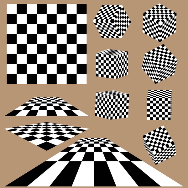 別の視点からチェスボード チェスの背景を持つキューブ — ストックベクタ