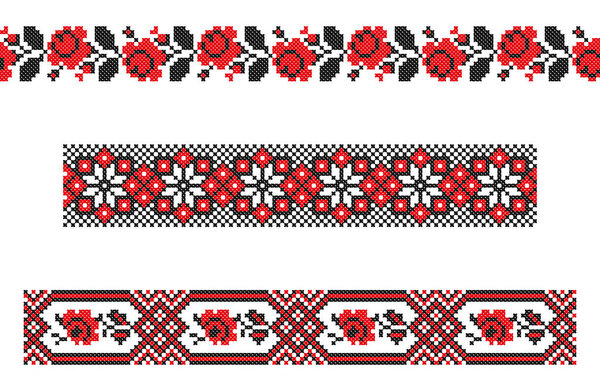 embroidered old handmade cross-stitch ethnic Ukraine pattern. Ukrainian towel with ornament. Rushnyk style in vector