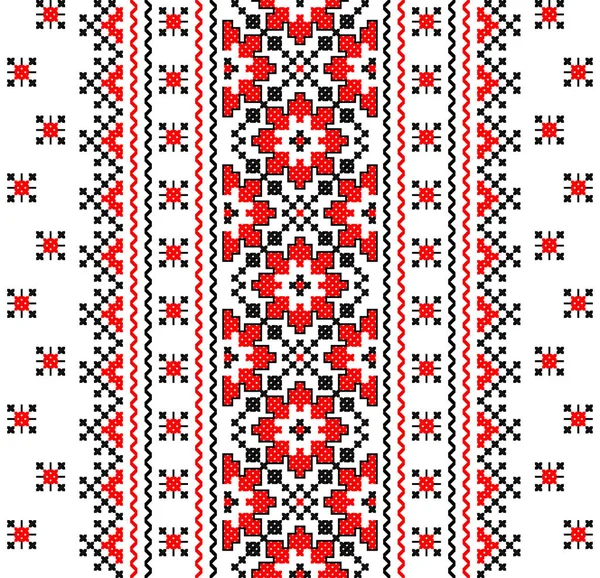 Ricamato Vecchio Punto Croce Etnico Ucraina Modello Fatto Mano Asciugamano — Vettoriale Stock