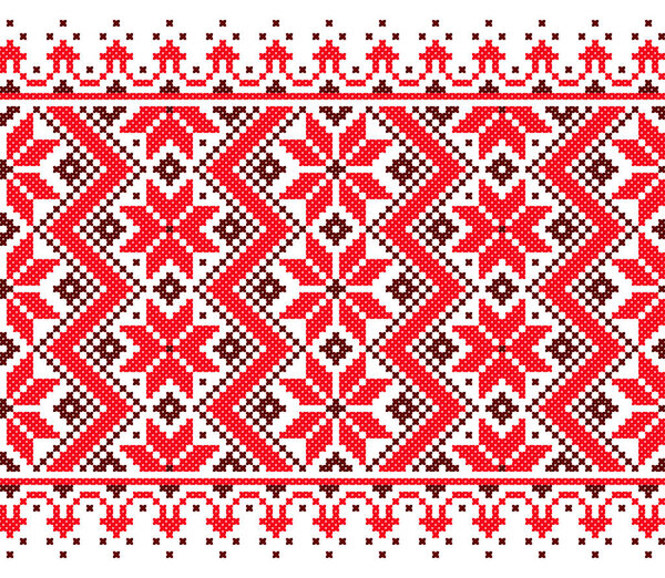 embroidered old handmade cross-stitch ethnic Ukraine pattern. Ukrainian towel with ornament. Rushnyk style in vector