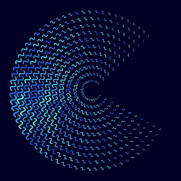 アイコンや背景としてハーフトーンラウンド ロゴやエンブレムとして波と青抽象ベクトルサークルフレーム あなたのデザインのための暗い背景に円の形の境界 — ストックベクタ