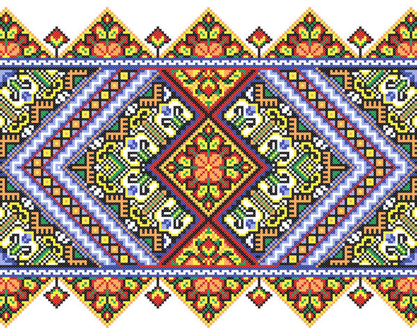 embroidered old handmade cross-stitch ethnic Ukraine pattern. Ukrainian towel with ornament. Rushnyk style in vector