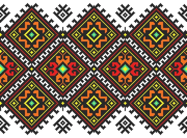 Embroidered Old Handmade Cross Stitch Ethnic Ukraine Pattern Ukrainian Towel — Stock Vector