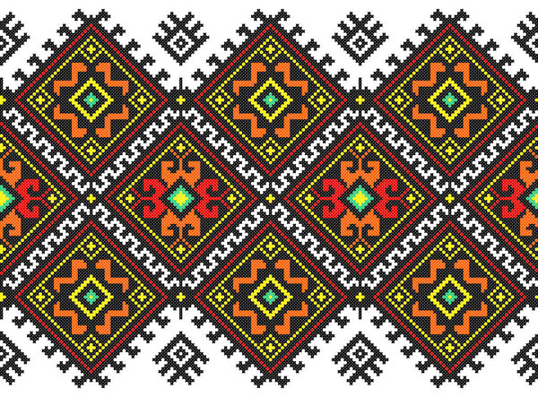 embroidered old handmade cross-stitch ethnic Ukraine pattern. Ukrainian towel with ornament. Rushnyk style in vector