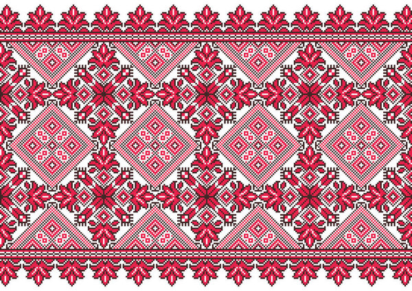 embroidered old handmade cross-stitch ethnic Ukraine pattern. Ukrainian towel with ornament. Rushnyk style in vector