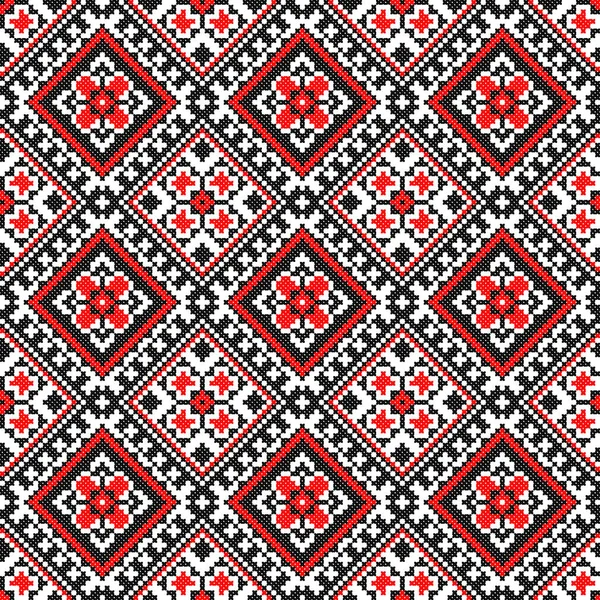 Embroidered Old Handmade Cross Stitch Ethnic Ukraine Pattern Ukrainian Towel — Stock Vector