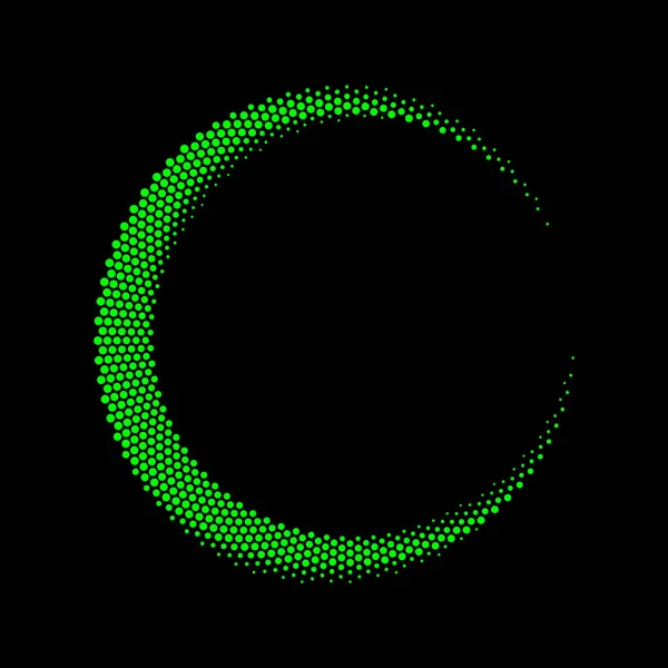アイコンや背景としてハーフトーンラウンド 緑色の抽象ベクトル円枠で ドットはロゴまたはエンブレムです デザインの背景にある円の境界線 — ストックベクタ