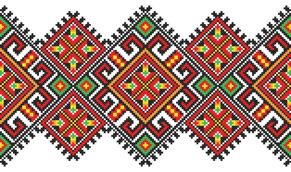 Embroidered Old Handmade Cross Stitch Ethnic Ukraine Pattern Ukrainian Towel — Stock Vector